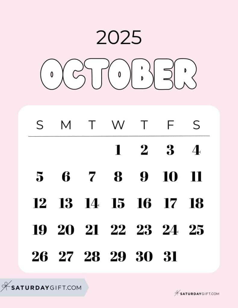 October 2025 Calendars - 23 Cute Free Printable Pdfs | Saturdaygift with October 2025 Calendar Cute