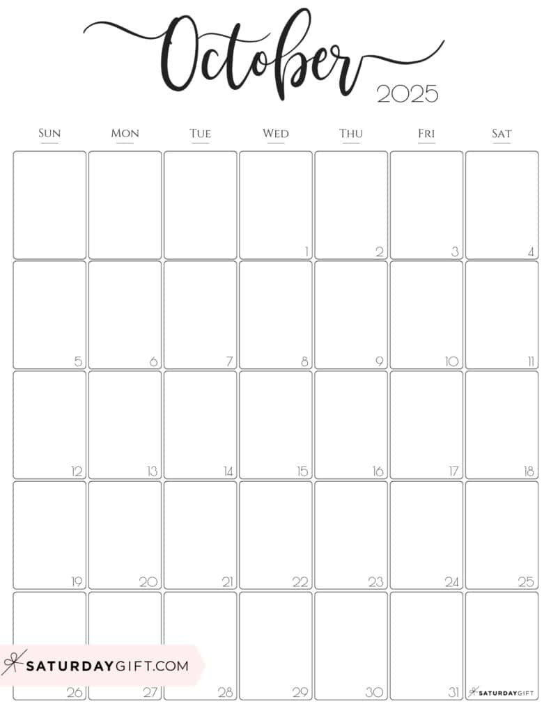 October 2025 Calendars - 23 Cute Free Printable Pdfs | Saturdaygift with regard to October 2025 Calendar