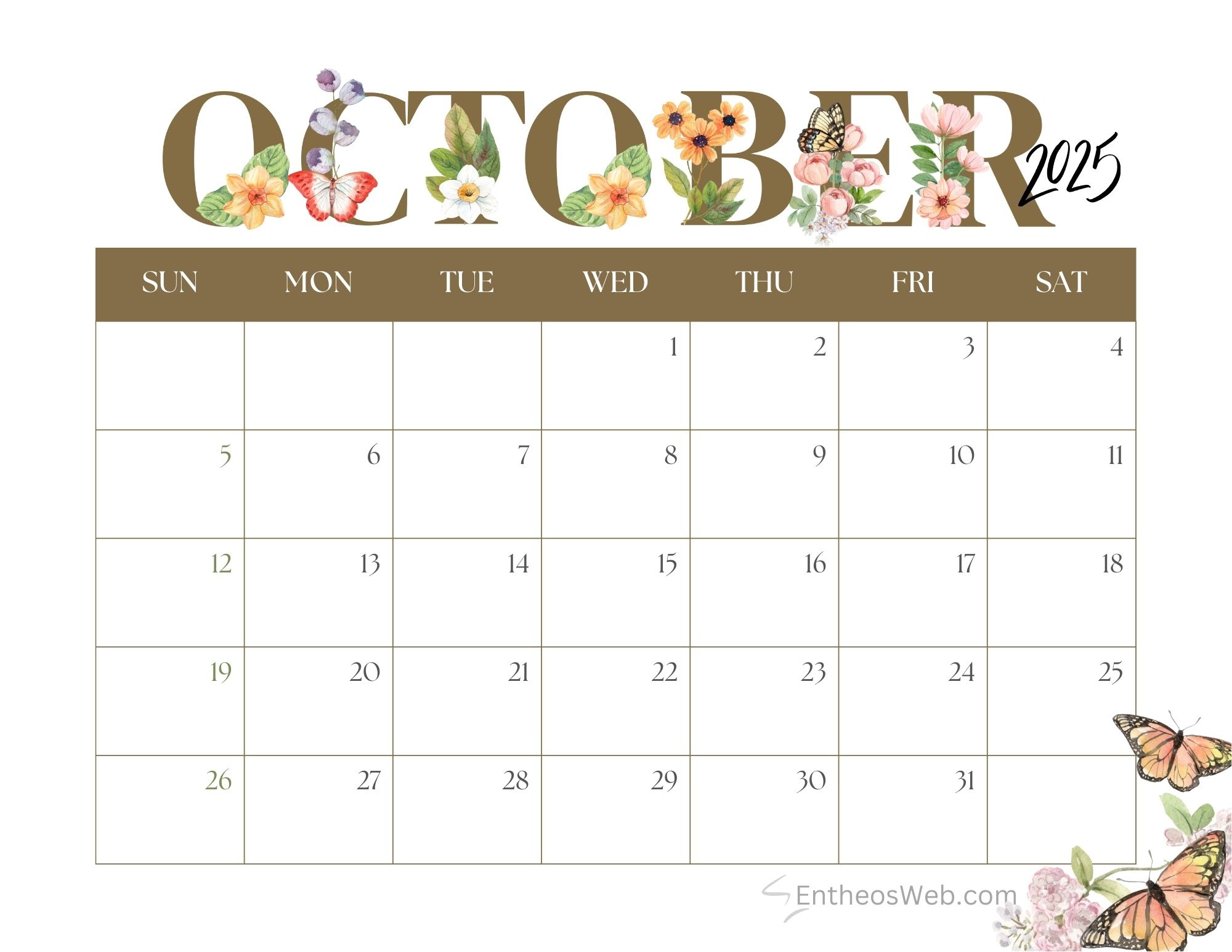 October 2025 Free Monthly Printable Calendars | Entheosweb in Happiness Calendar October 2025