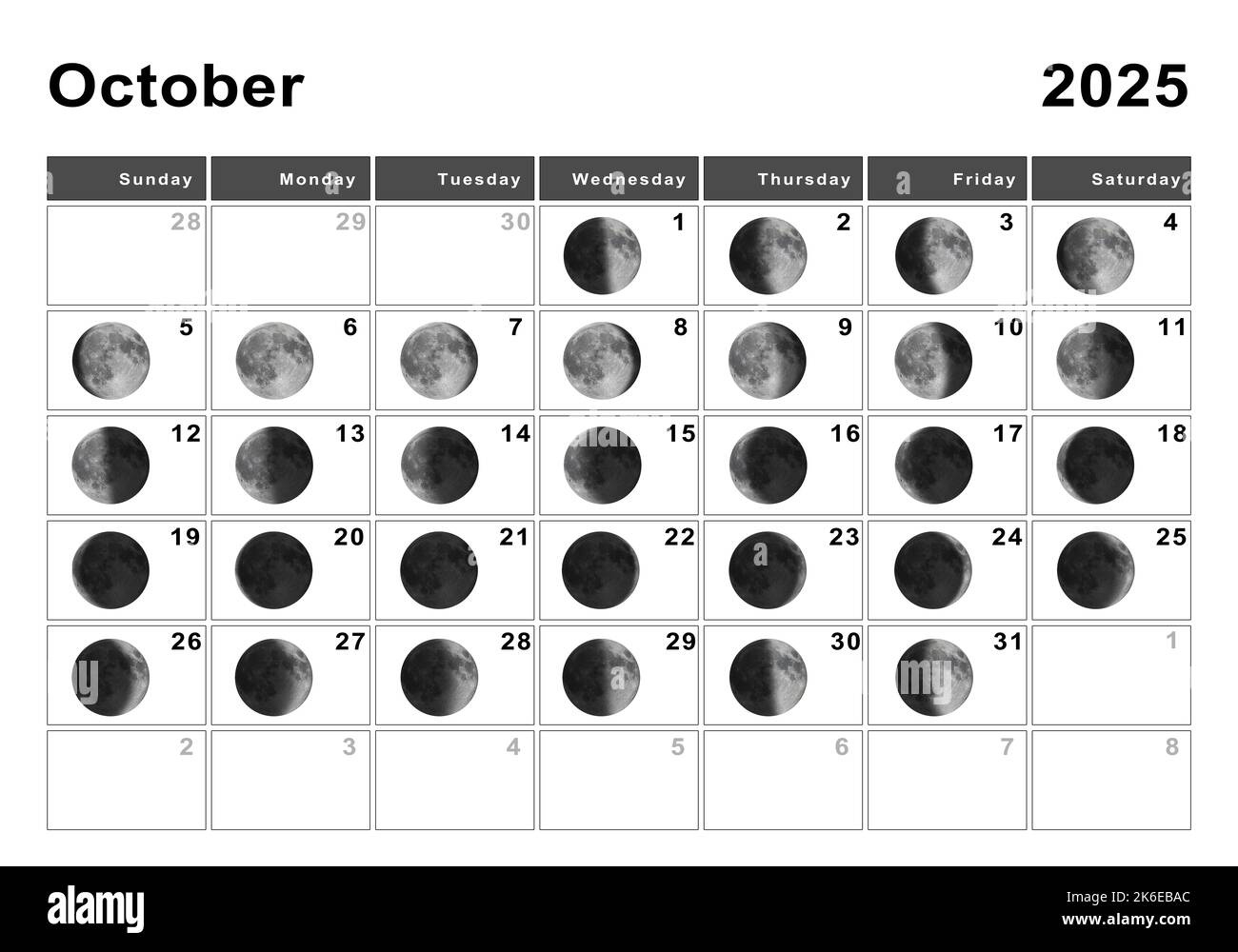 October 2025 Lunar Calendar, Moon Cycles, Moon Phases Stock Photo with regard to October Full Moon Calendar 2025