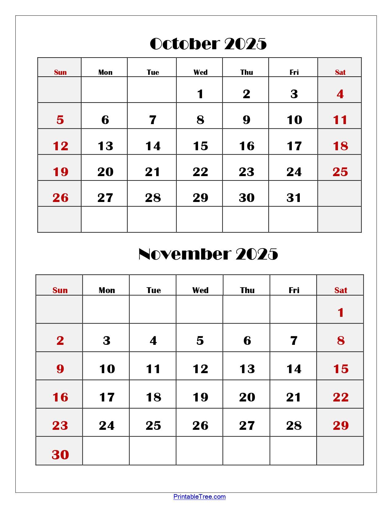 October And November 2025 Calendar Printable Pdf | Two Months Calendar throughout Calendar Of October And November 2025