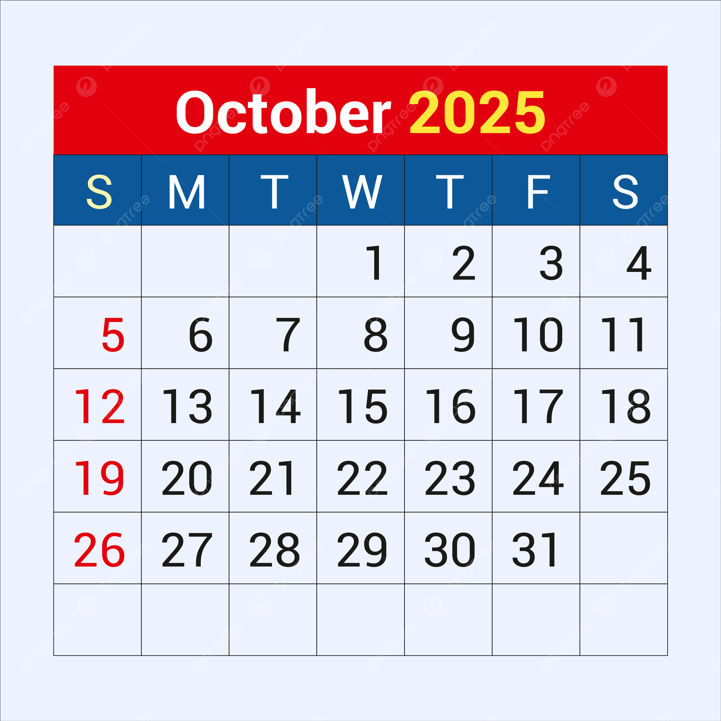 October Calendar 2025 Vector Template Download On Pngtree intended for Pull Up October Calendar 2025
