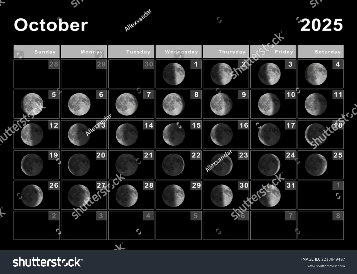 Oktober 2025 Mondkalender, Mondzyklen, Mondphasen for Moon Calendar 2025 October