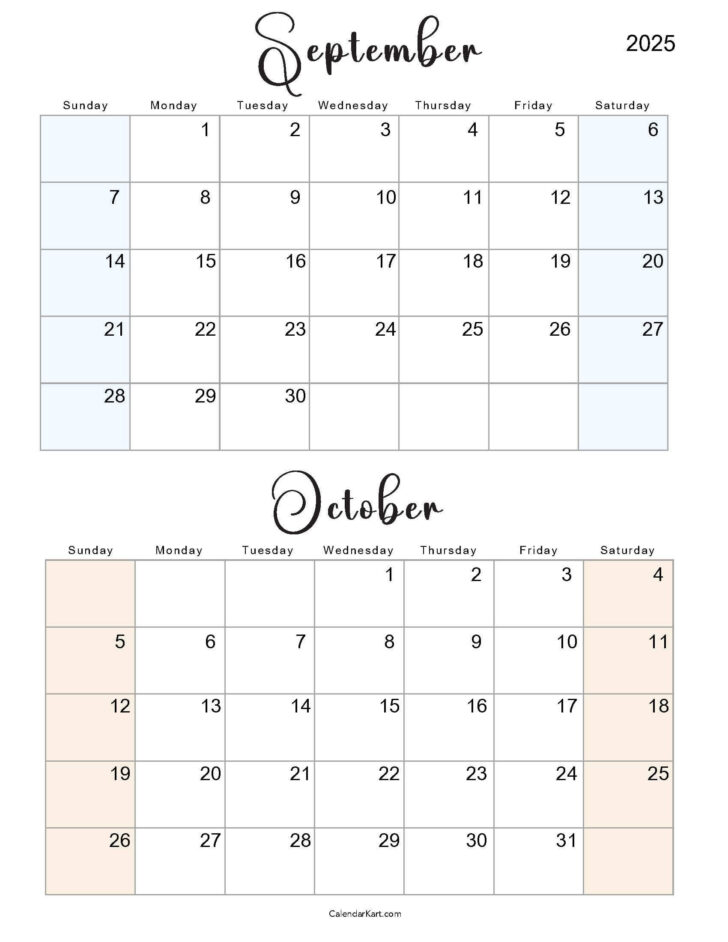 September to October 2025 Calendar