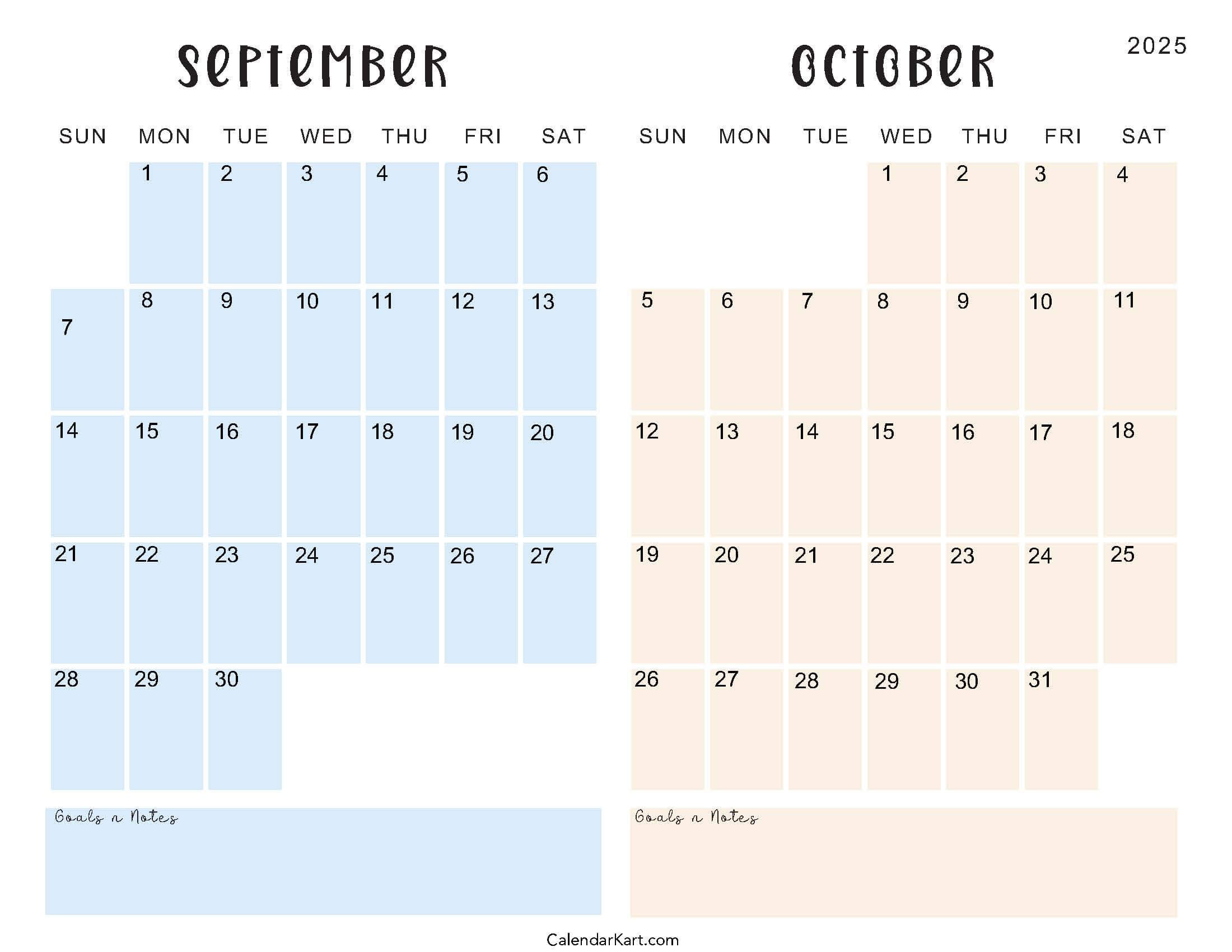 Printable September October 2025 Calendar | Calendarkart intended for September And October 2025 Calendar With Holidays