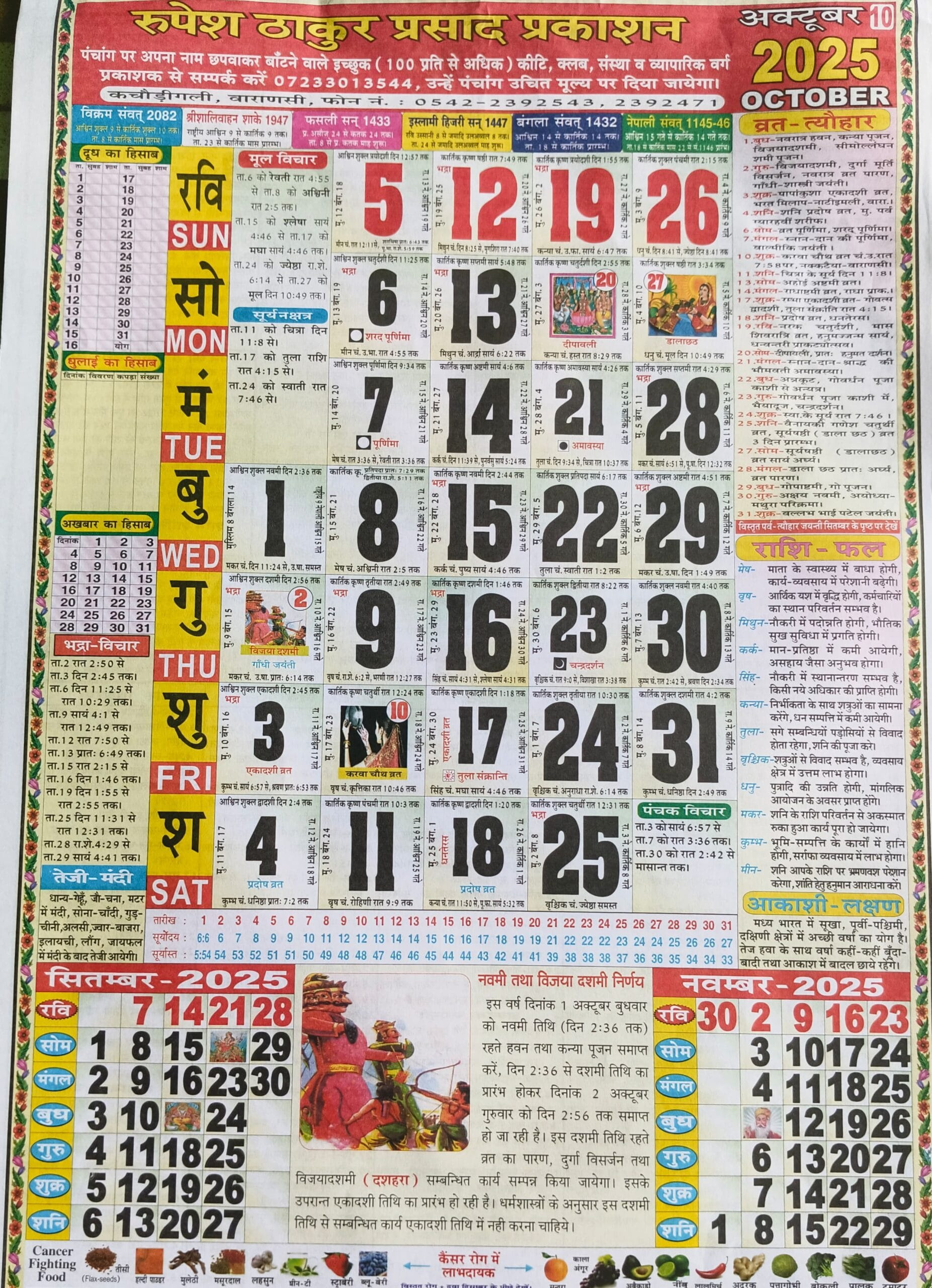 Thakur Prasad Calendar 2025 September: ठाकुर प्रसाद throughout Hindu Calendar October 2025