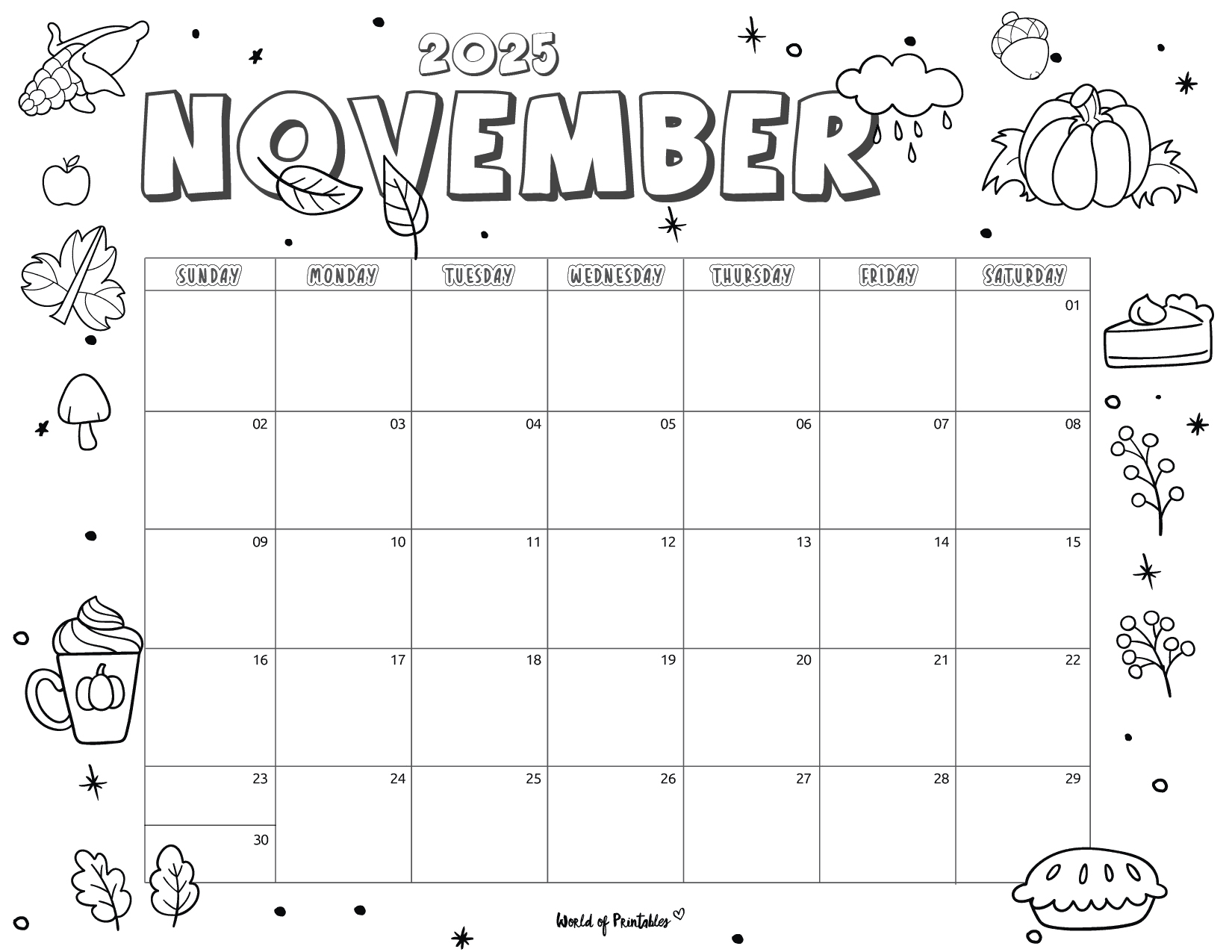 2025 Coloring Calendar - Free Printables - World Of Printables with November 2025 Kids Coloring Calendar