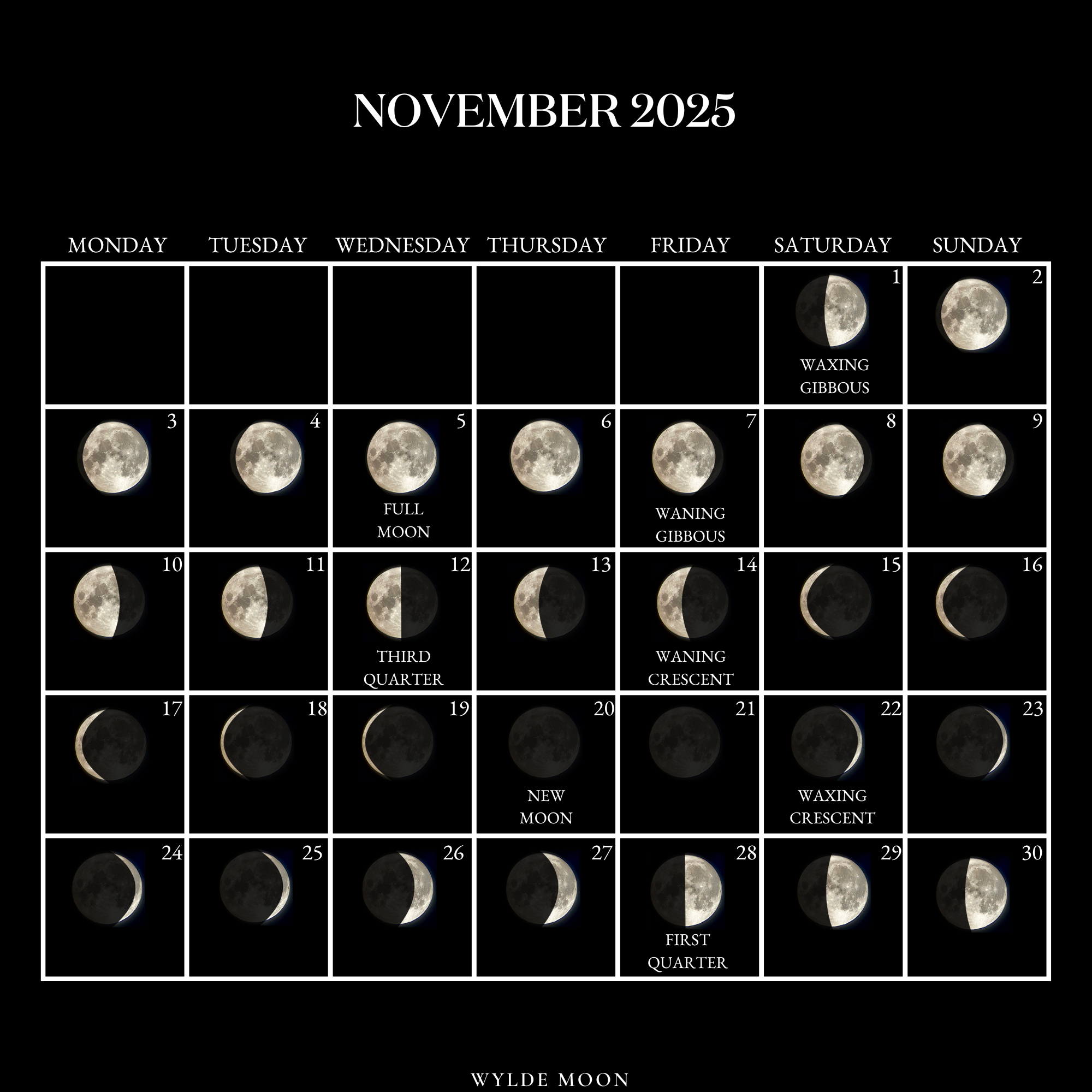 2025 Moon Calendar - Every Phase And Stage Of The Moon pertaining to Full Moon Calendar November 2025