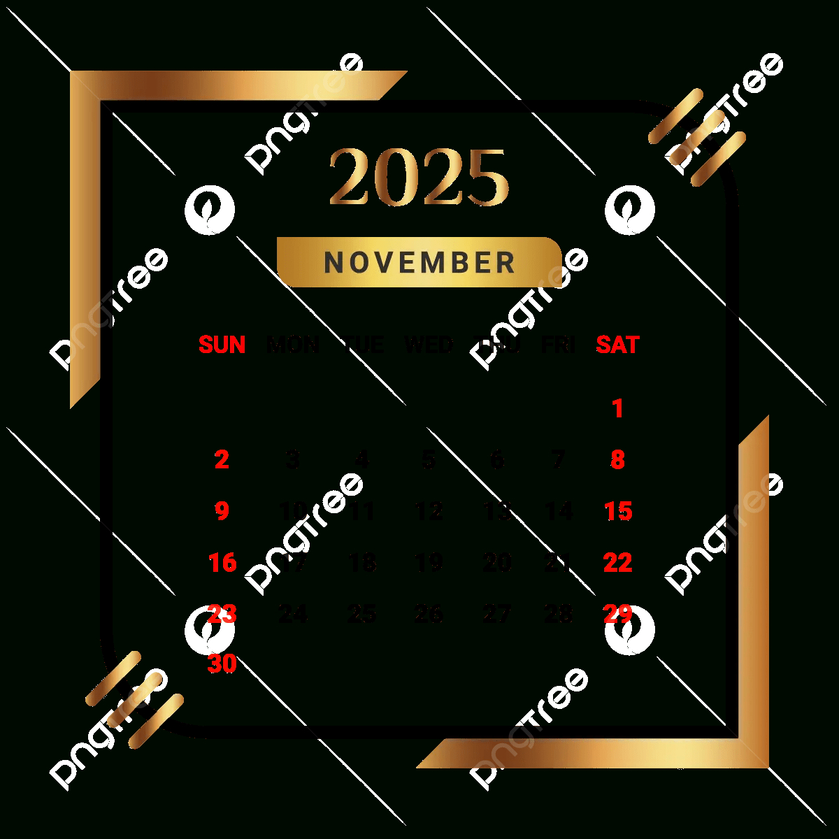 2025 November Month Calendar With Black And Golden Vector, Monthly for November Month Calendar 2025 Png