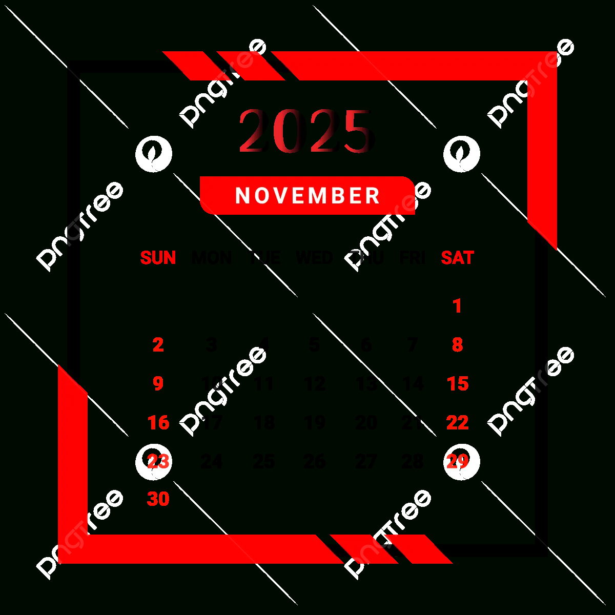 2025 November Month Calendar With Red And Black Unique Style for November 26Th 2025 Calendar