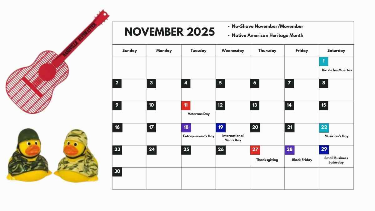 2025 Occasions &amp;amp; Holiday Calendar For Promotional Giveaways regarding Nashville Calendar November 2025