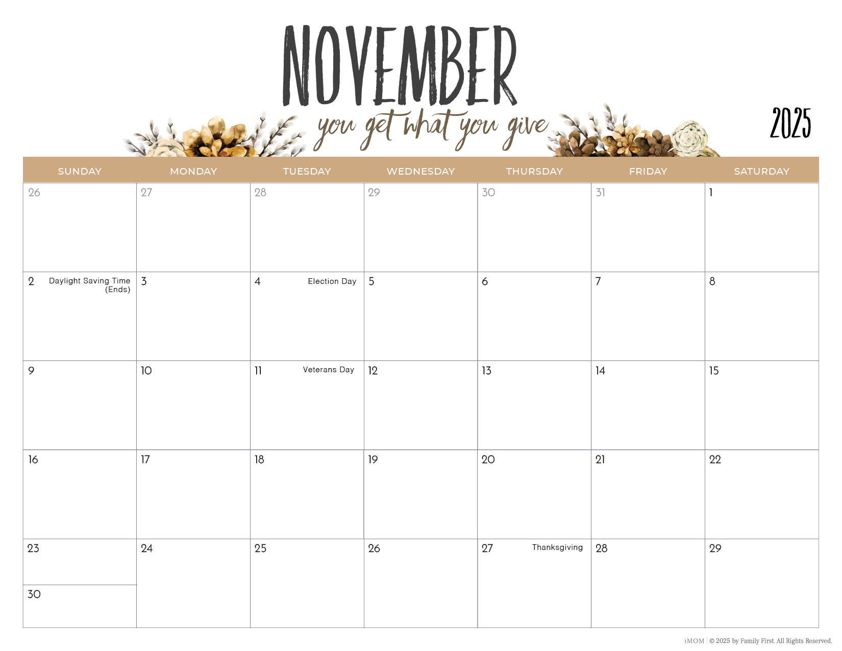 2025 Printable Calendars2025-2026 Printable Calendars For Moms - Imom pertaining to November Calendar With Holidays Printable 2025