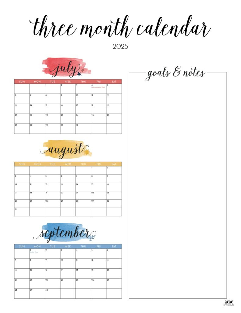 2025 Three Month/Quarterly Calendars - 36 Free Cals | Printabulls with regard to 3 Month Calendar 2025 September October November