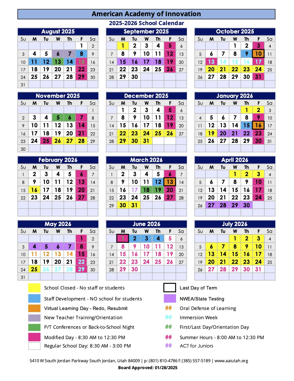 Academic Calendar - American Academy Of Innovation regarding Utah Events Calendar 2025 November