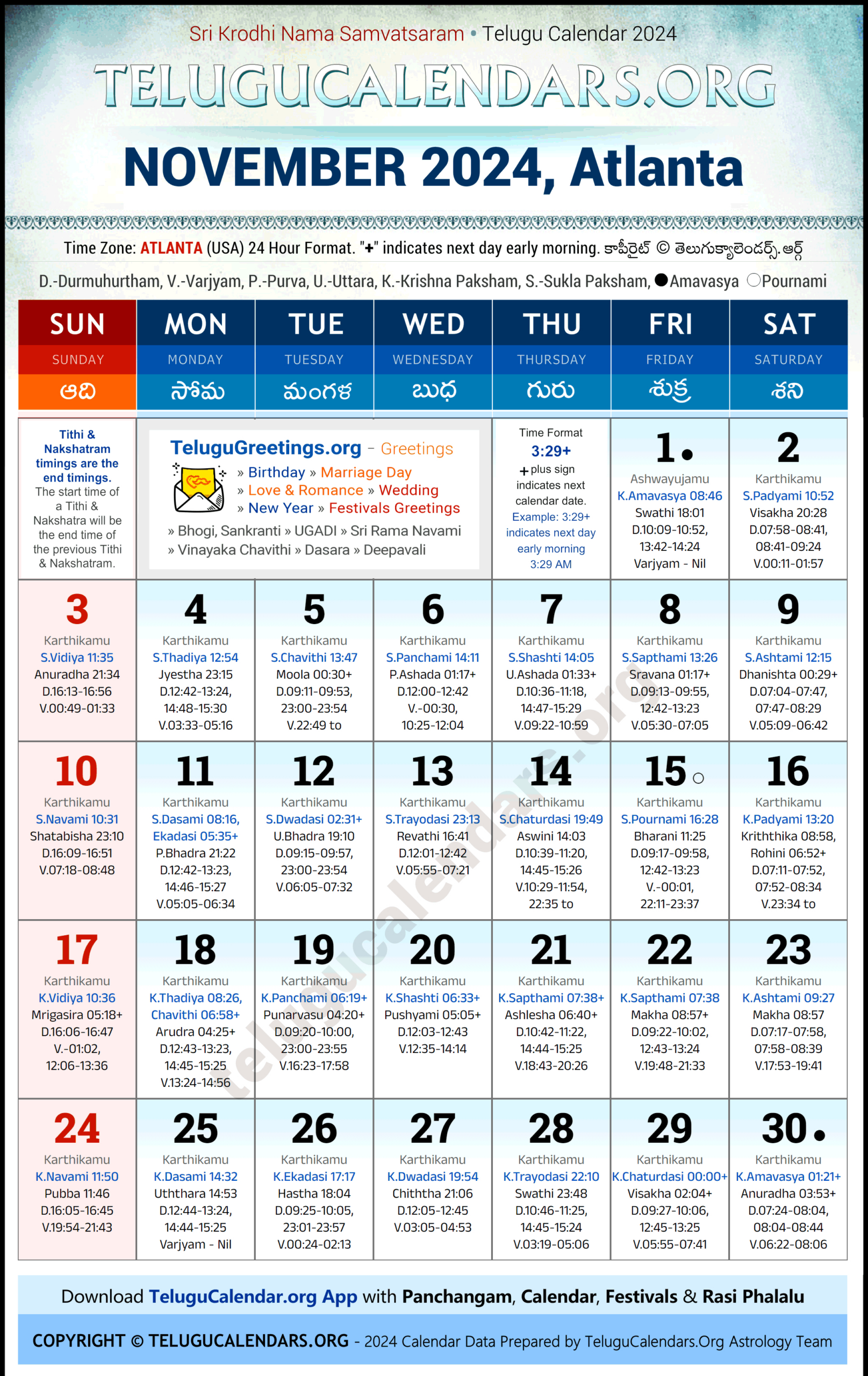 Atlanta 2024 November Telugu Calendar Festivals &amp;amp; Holidays In throughout Atlanta Telugu Calendar 2025 November