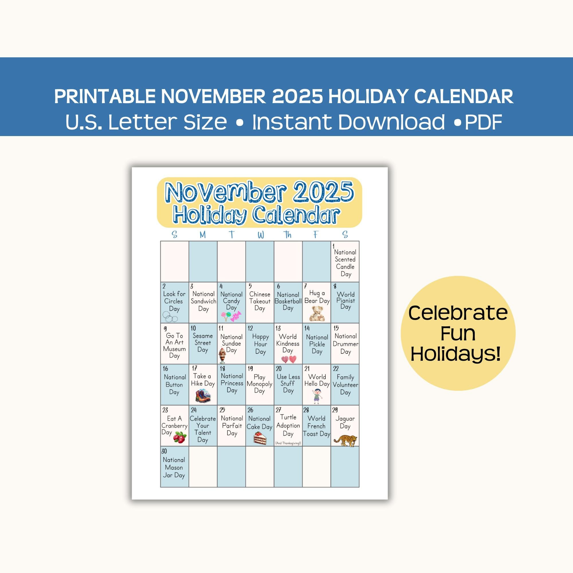 Ausdruckbarer Feiertagskalender Für November 2025: Lustige with regard to Holiday November Calendar 2025