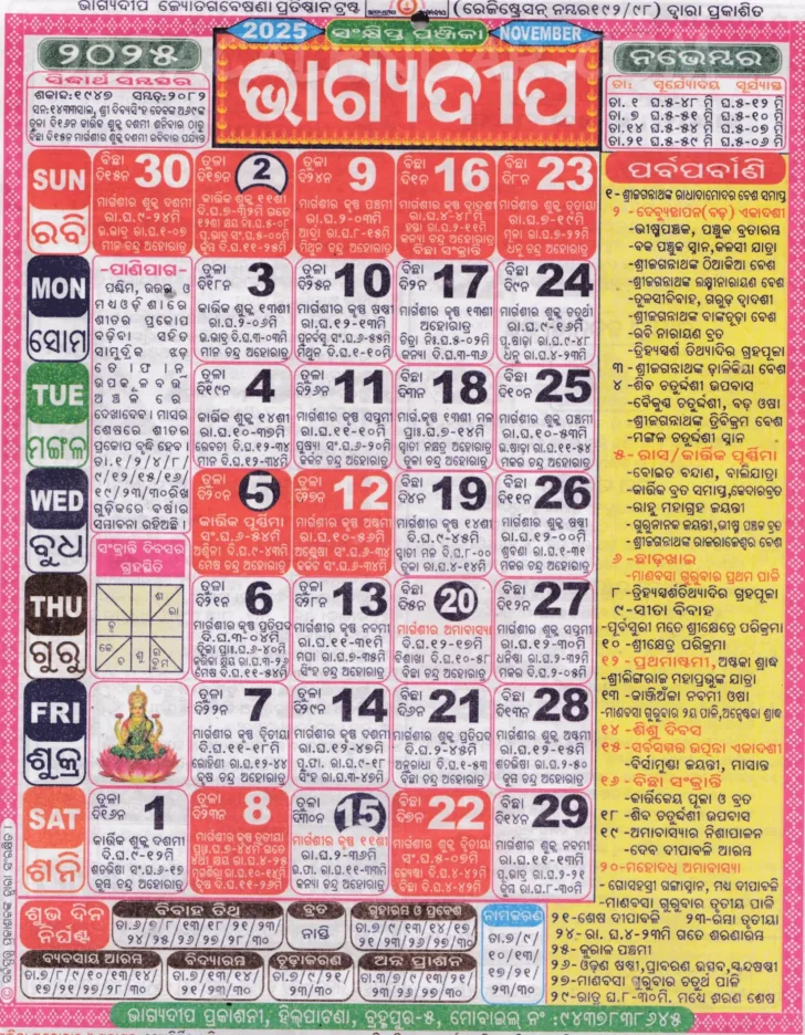 Odia Kohinoor Calendar November 2025