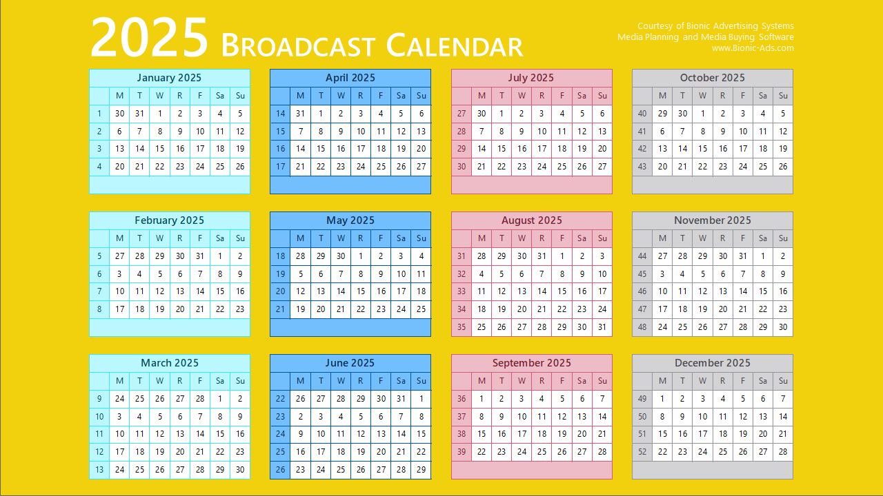 Broadcast Calendar 2025 – Free Downloads – Customizable for November 2025 Broadcast Calendar