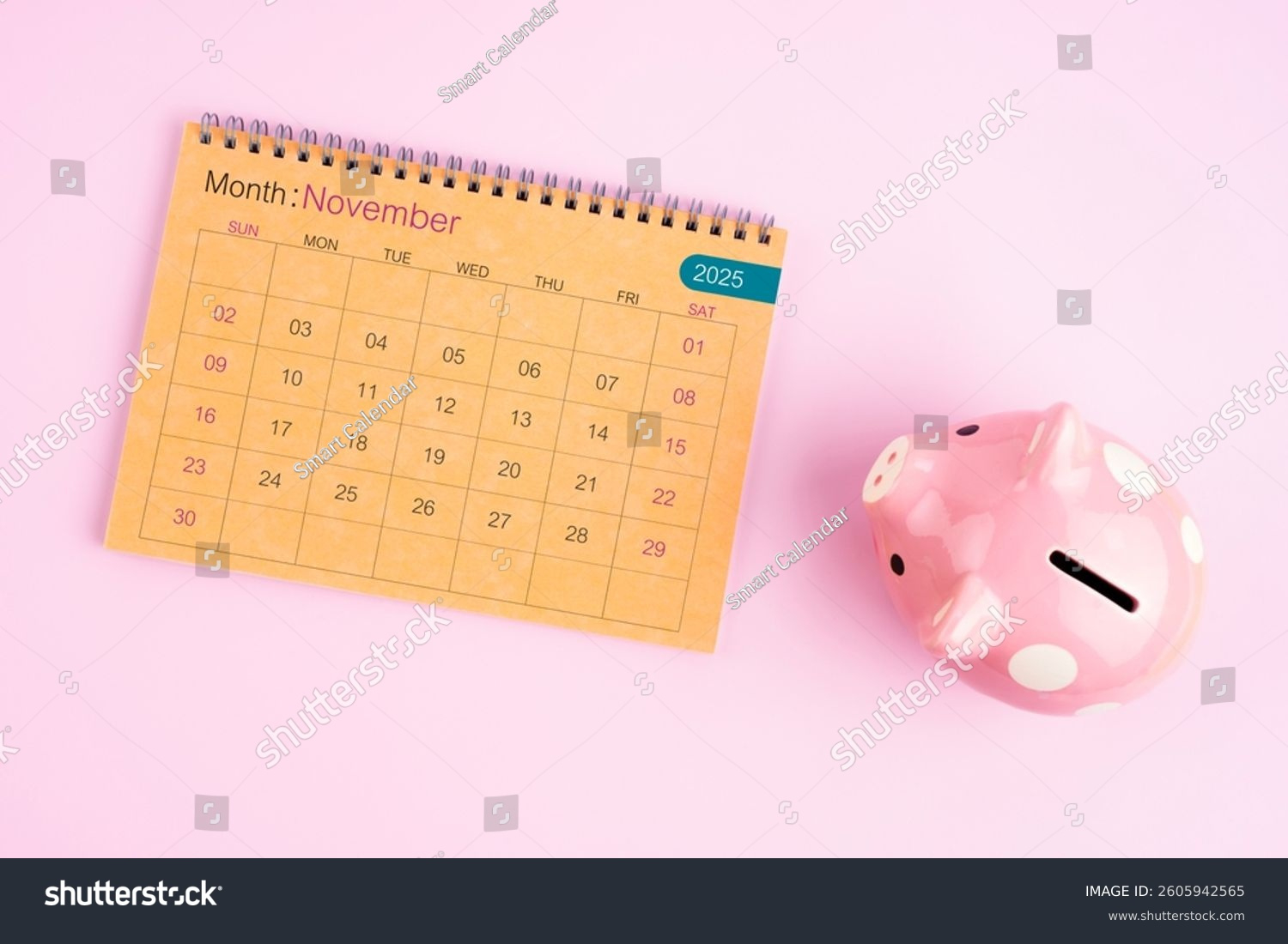 Brown Desk Calendar November 2025 Pink Stock Photo 2605942565 in November 2025 Bank Calendar