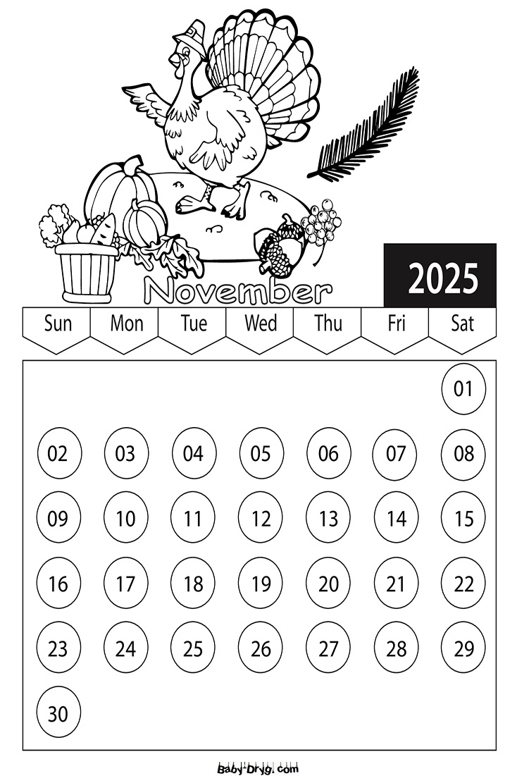 Calendar 2025 November Picture | Coloring Calendar 2025 Year inside November 2025 Coloring Calendar