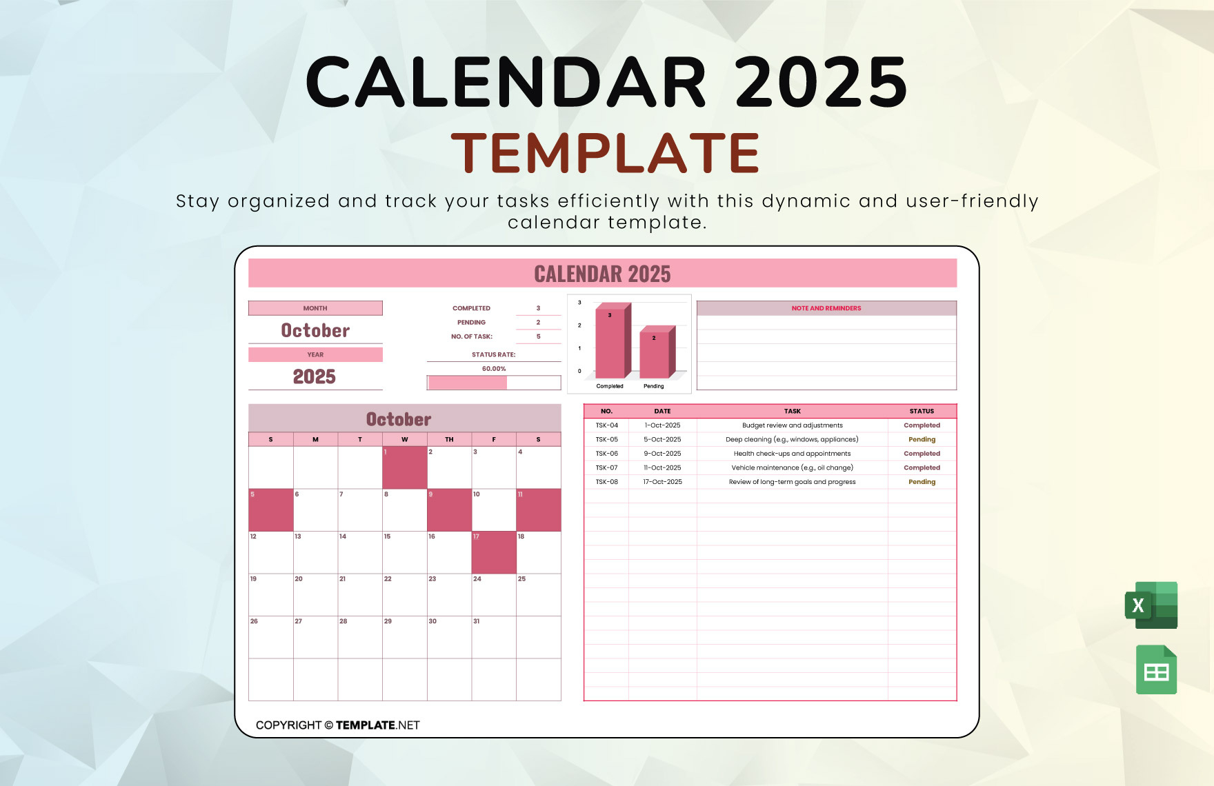 Calendar 2025 Template In Google Sheets, Excel - Download throughout November 2025 Google Sheets Calendar