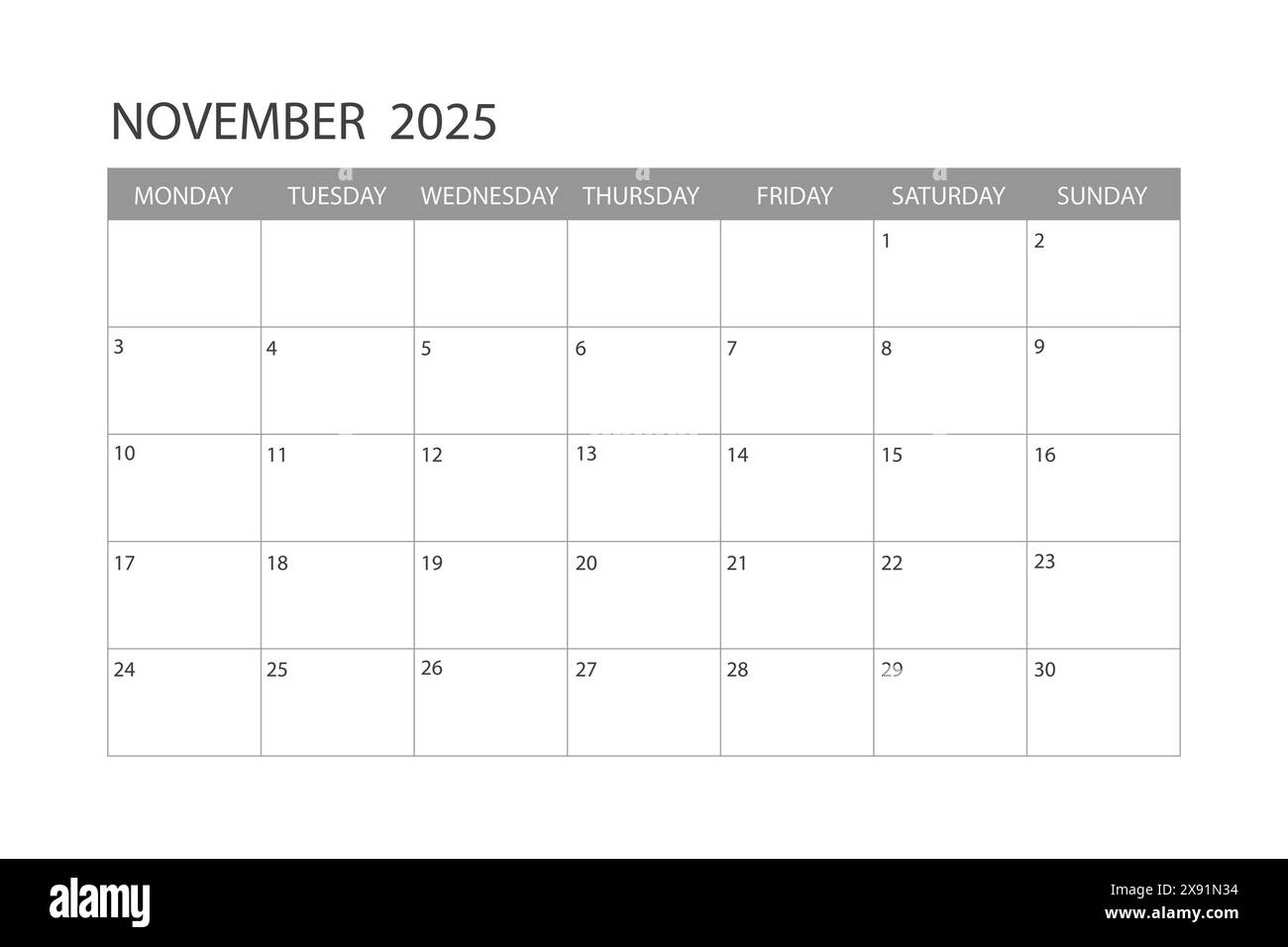 Calendar For November 2025. The Week Starts On Monday Stock Vector within Week Calendar November 2025