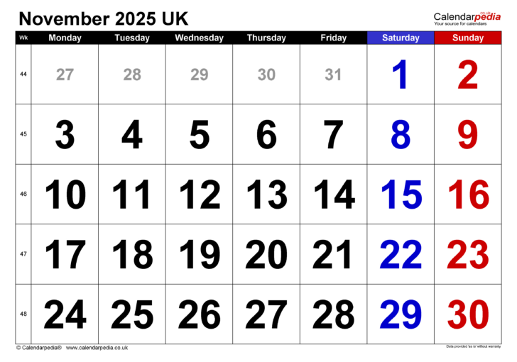 Google Calendar November 2025