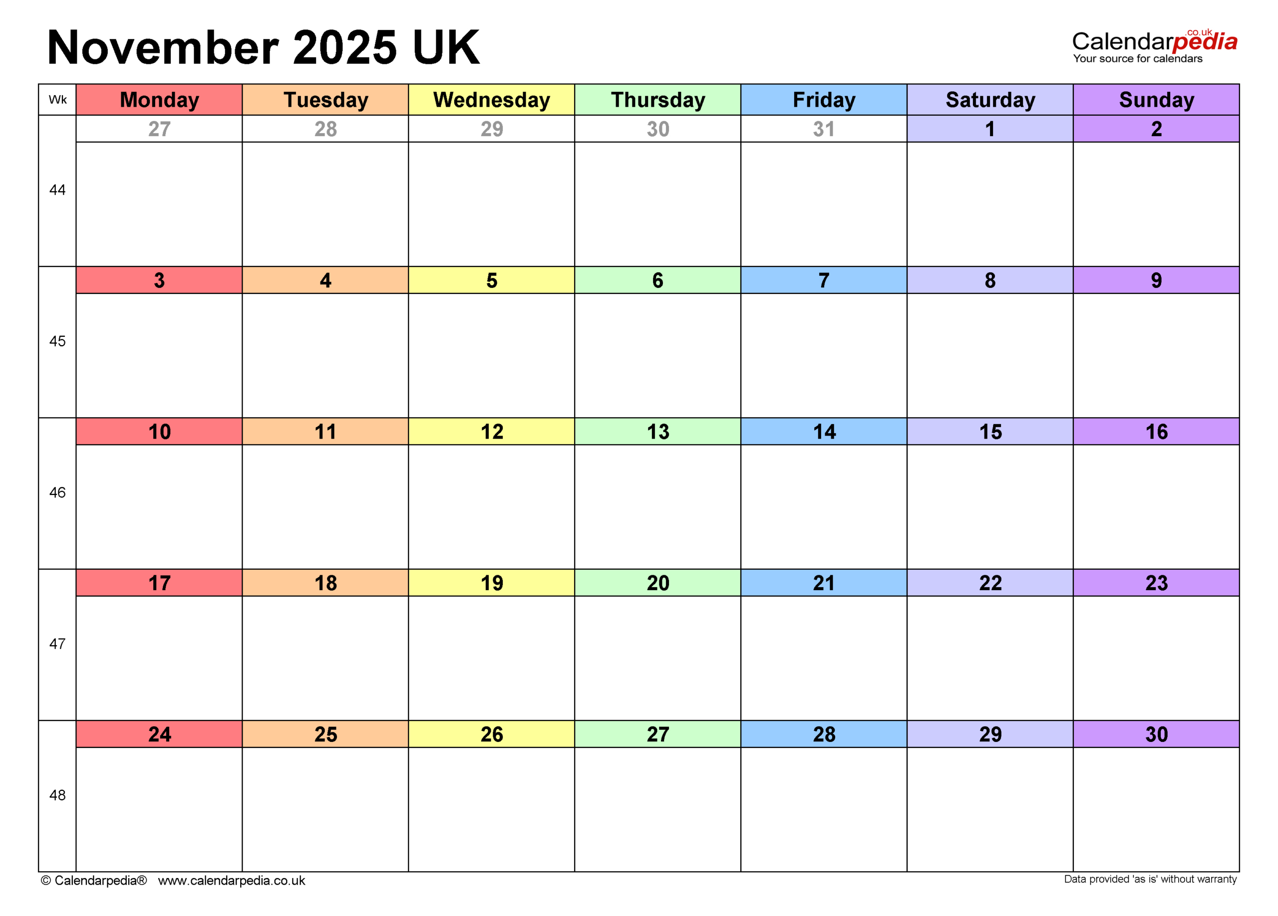 Calendar November 2025 Uk With Pdf, Excel And Word Templates with November 2025 Calendar With Bank Holidays