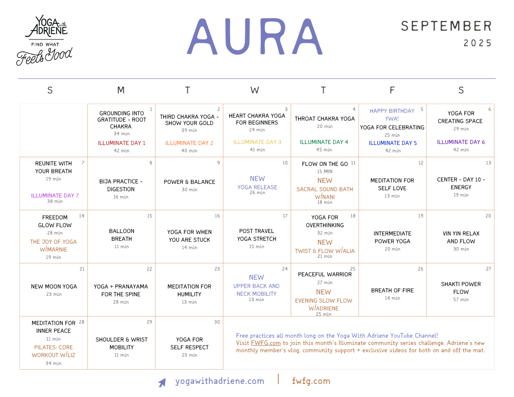 Calendar with regard to Yoga With Adriene Calendar November 2025