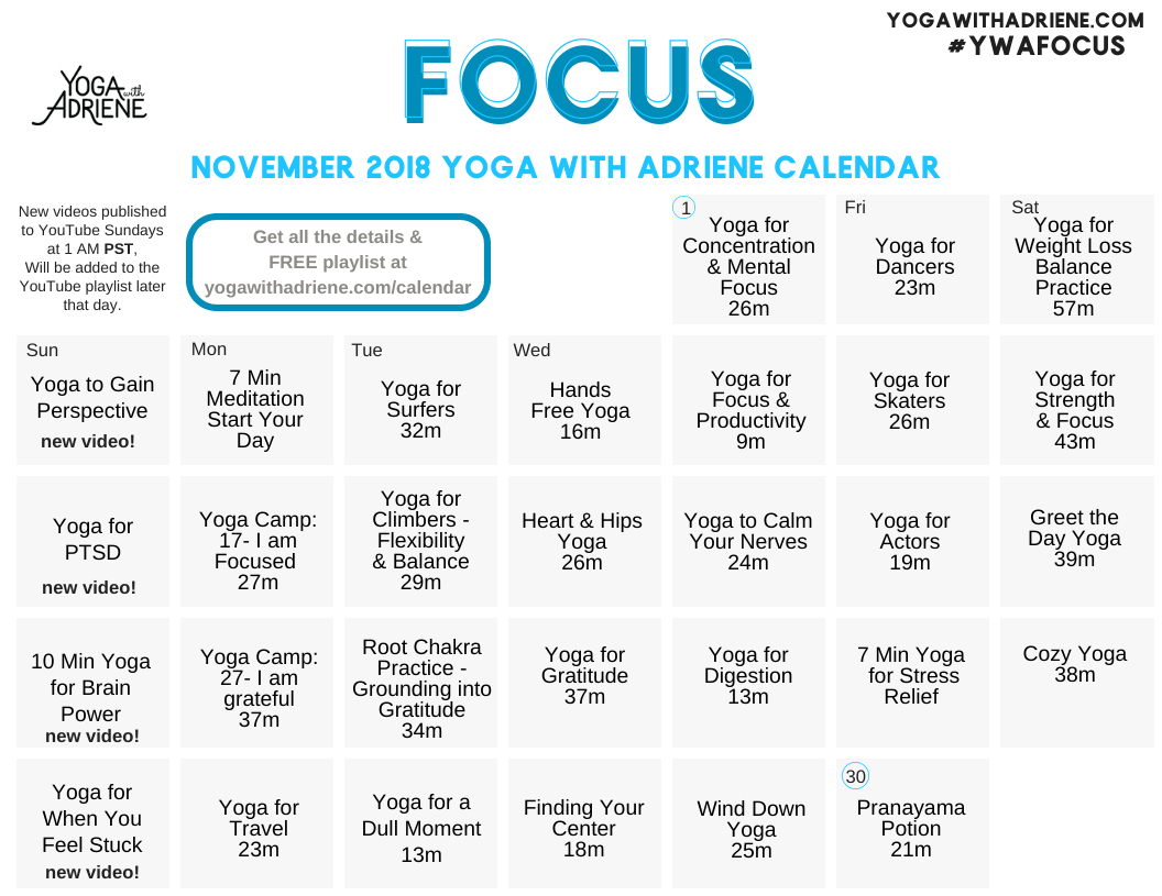 Calendar with Yoga With Adriene Calendar November 2025