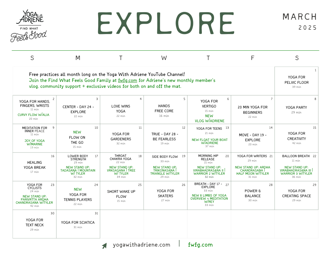 Calendar within Yoga with Adriene Calendar November 2025
