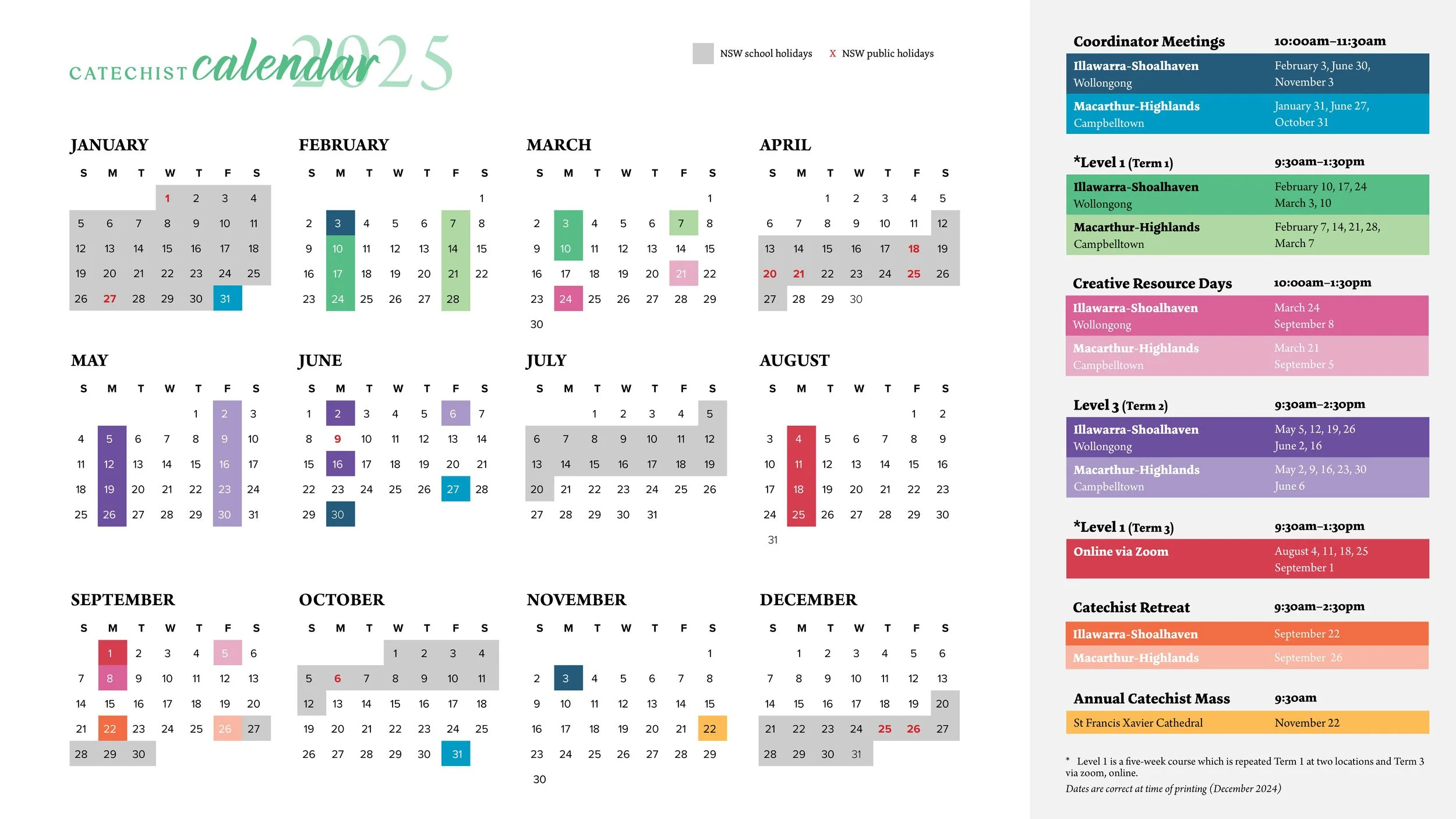 Catechist Calendar 2025 — Catholic Sre Diocese Of Wollongong with November 2025 Catholic Calendar