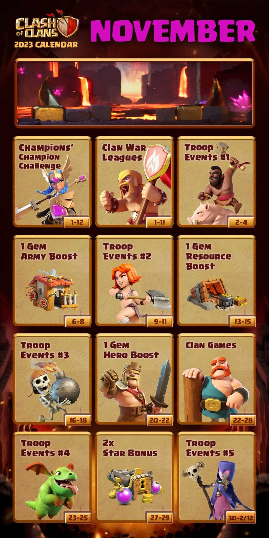 Clash Of Clans: November 2023 Events Calendar - Clashdaddy pertaining to Clash of Clans November 2025 Calendar