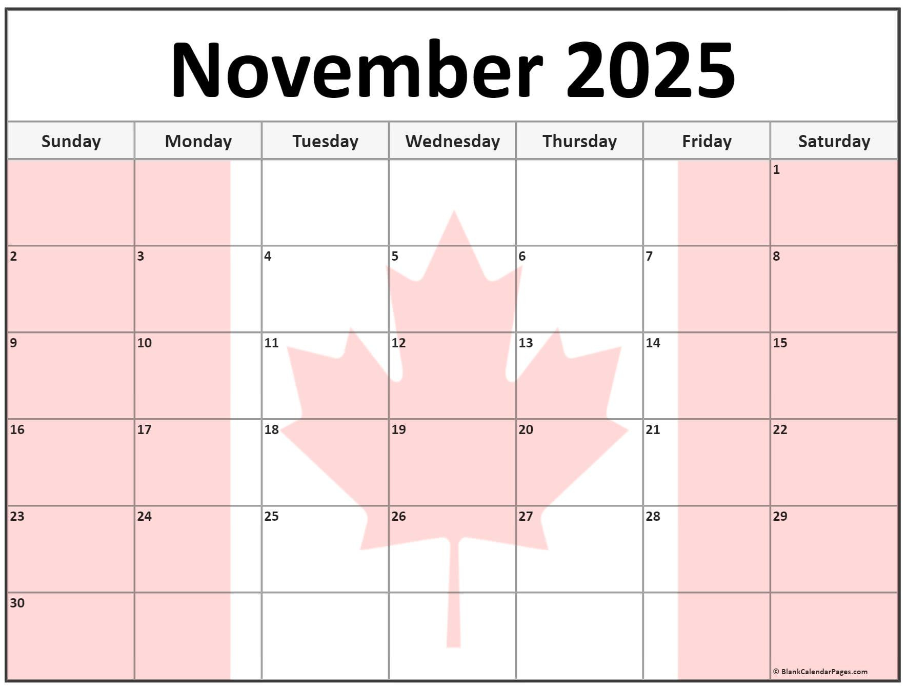 Collection Of November 2025 Photo Calendars With Image Filters. in November 2025 Calendar Printable Canada