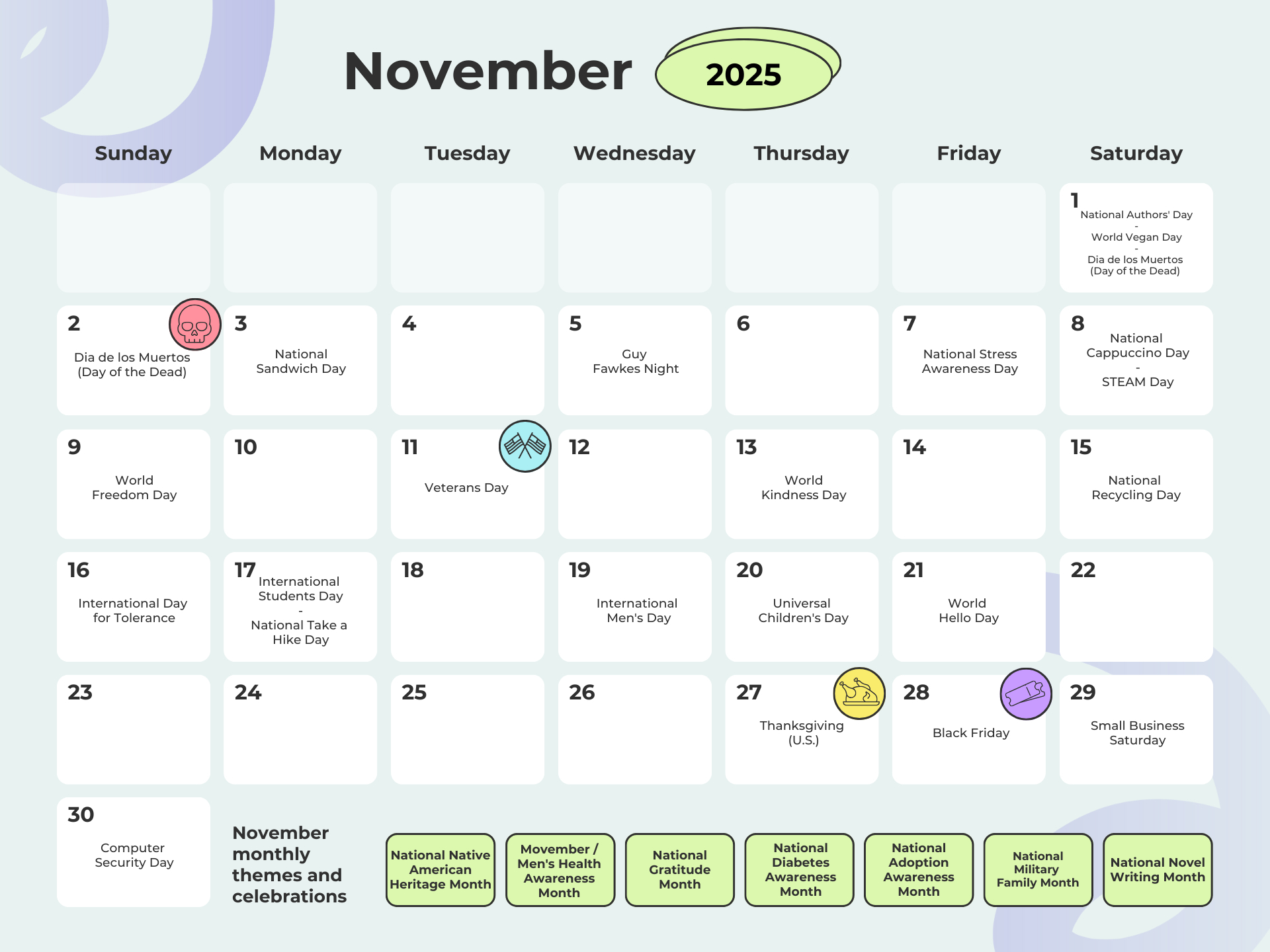 Complete 2025 Social Media Holidays Calendar [250+ Dates] for November 2025 Social Media Calendar