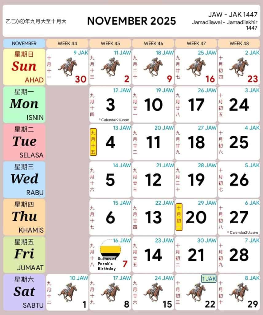 Cuti Umum 2025 &amp;amp; Cuti Sekolah Malaysia Kpm for Calendar Kuda November 2025