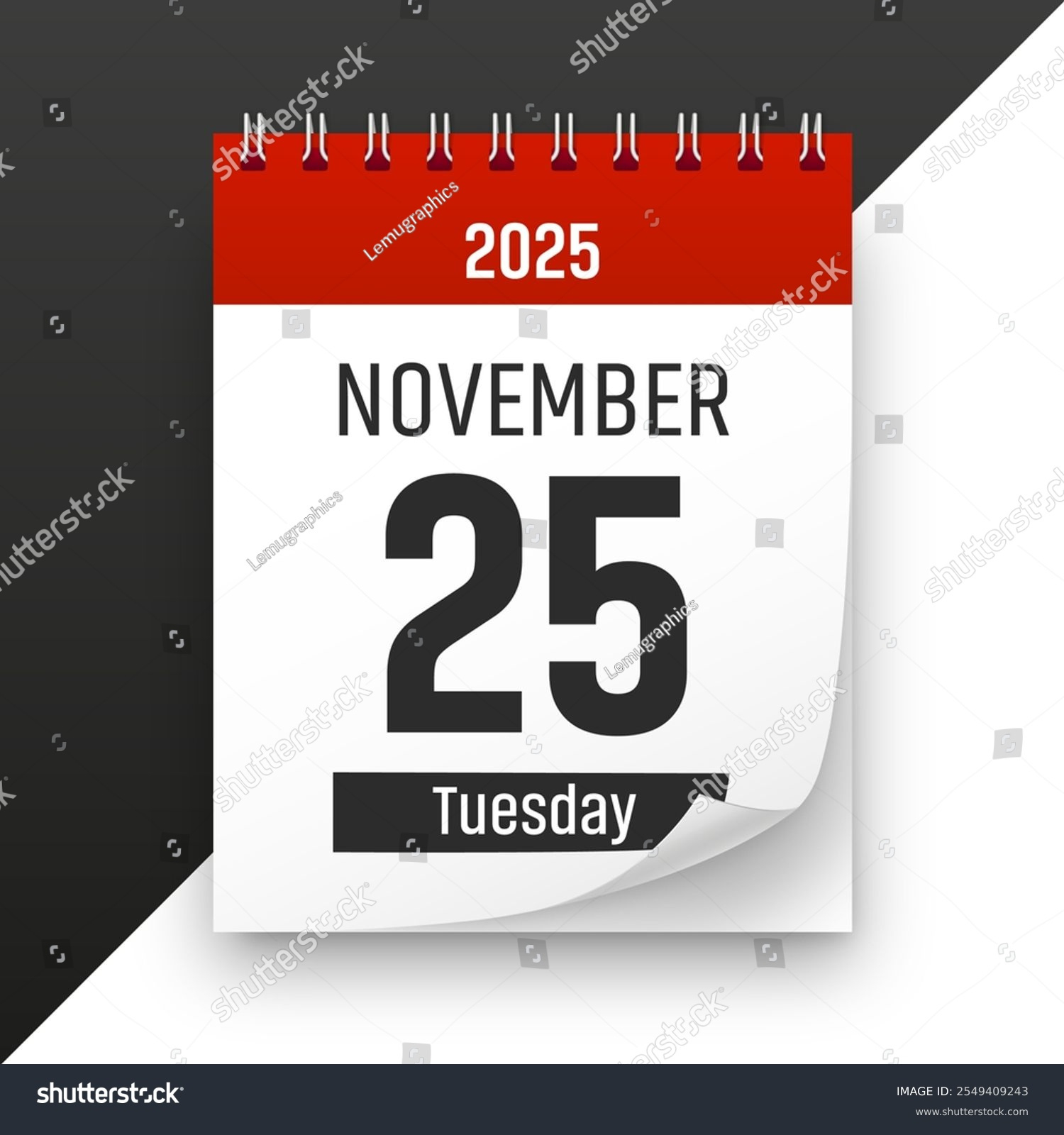 Date 25 November 2025 Year Realistic Stock Illustration 2549409243 within November 25 2025 Calendar
