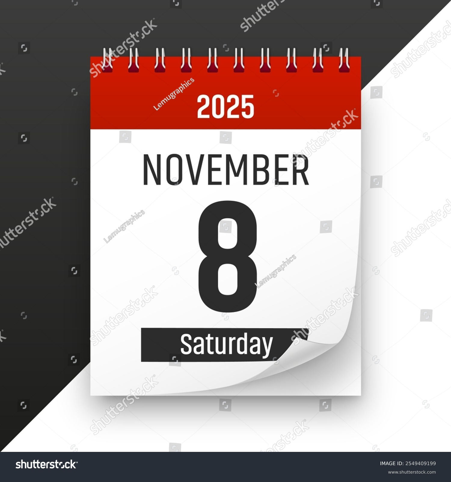 Date 8 November 2025 Year Realistic Stock Illustration 2549409199 intended for Calendar November 8 2025