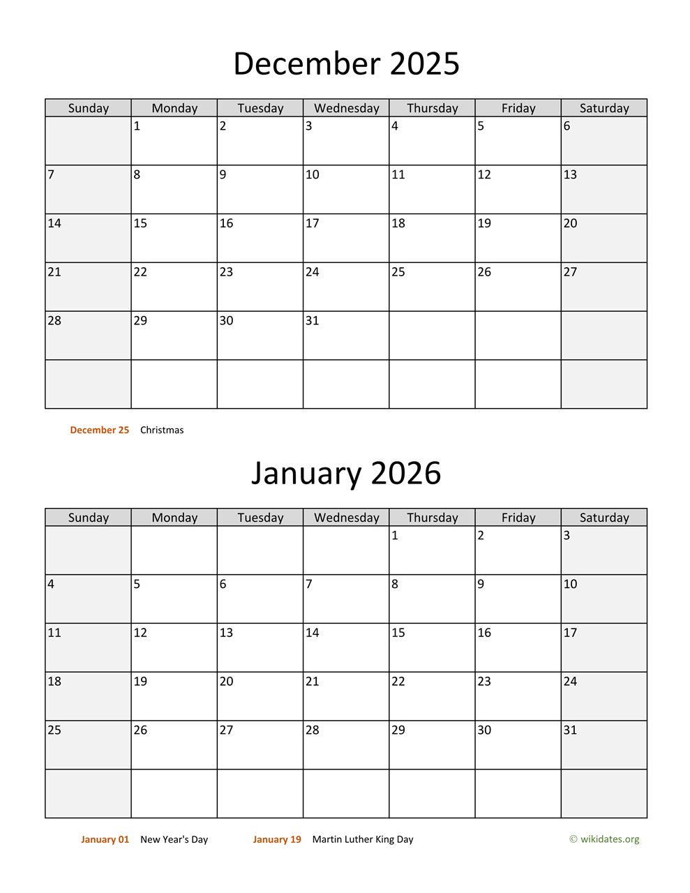 December 2025 And January 2026 Calendar | Wikidates throughout November December 2025 January 2026 Calendar Printable