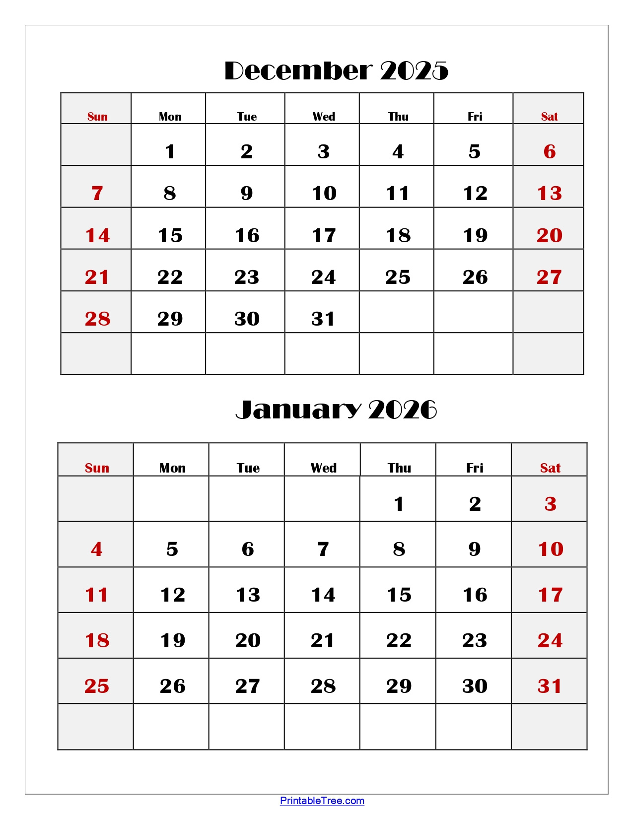 December And January 2026 Calendar Printable Pdf | Two Months Calendar inside November December 2025 January 2026 Calendar