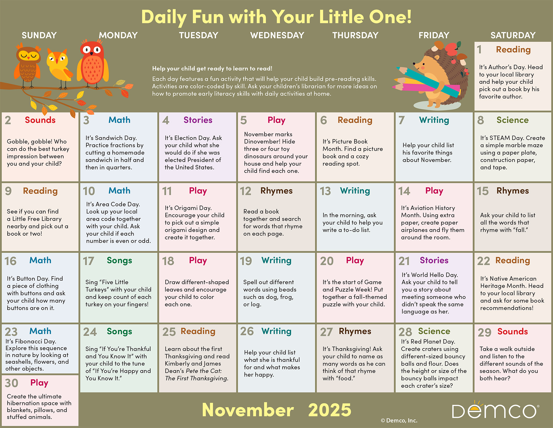 Early Literacy Activities — November 2025: Activities, Books, And throughout November Fun Calendar 2025