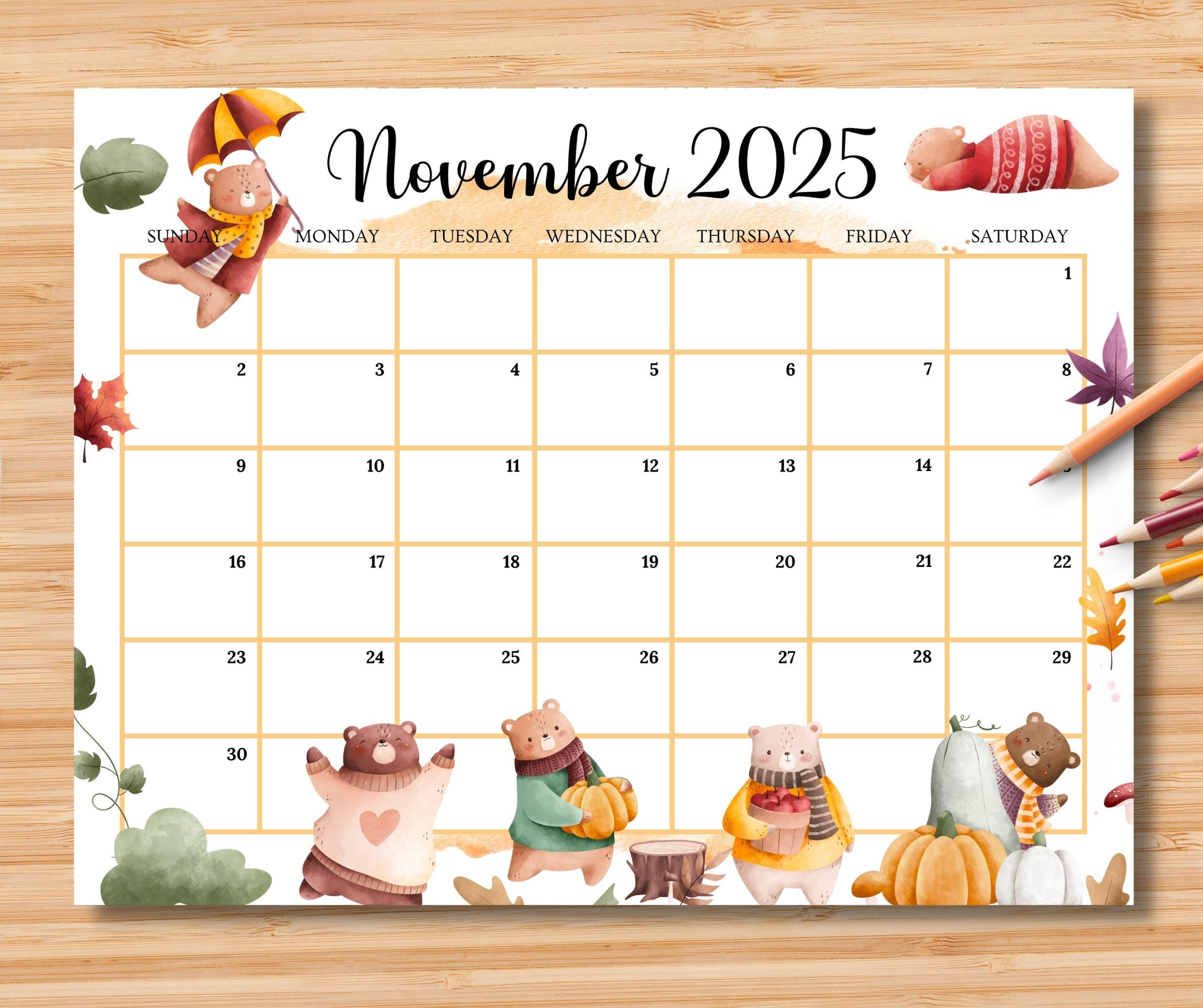 Editable November 2025 Calendar, Beautiful Autumn Planner W/Cute within November 2025 Calendar Editable