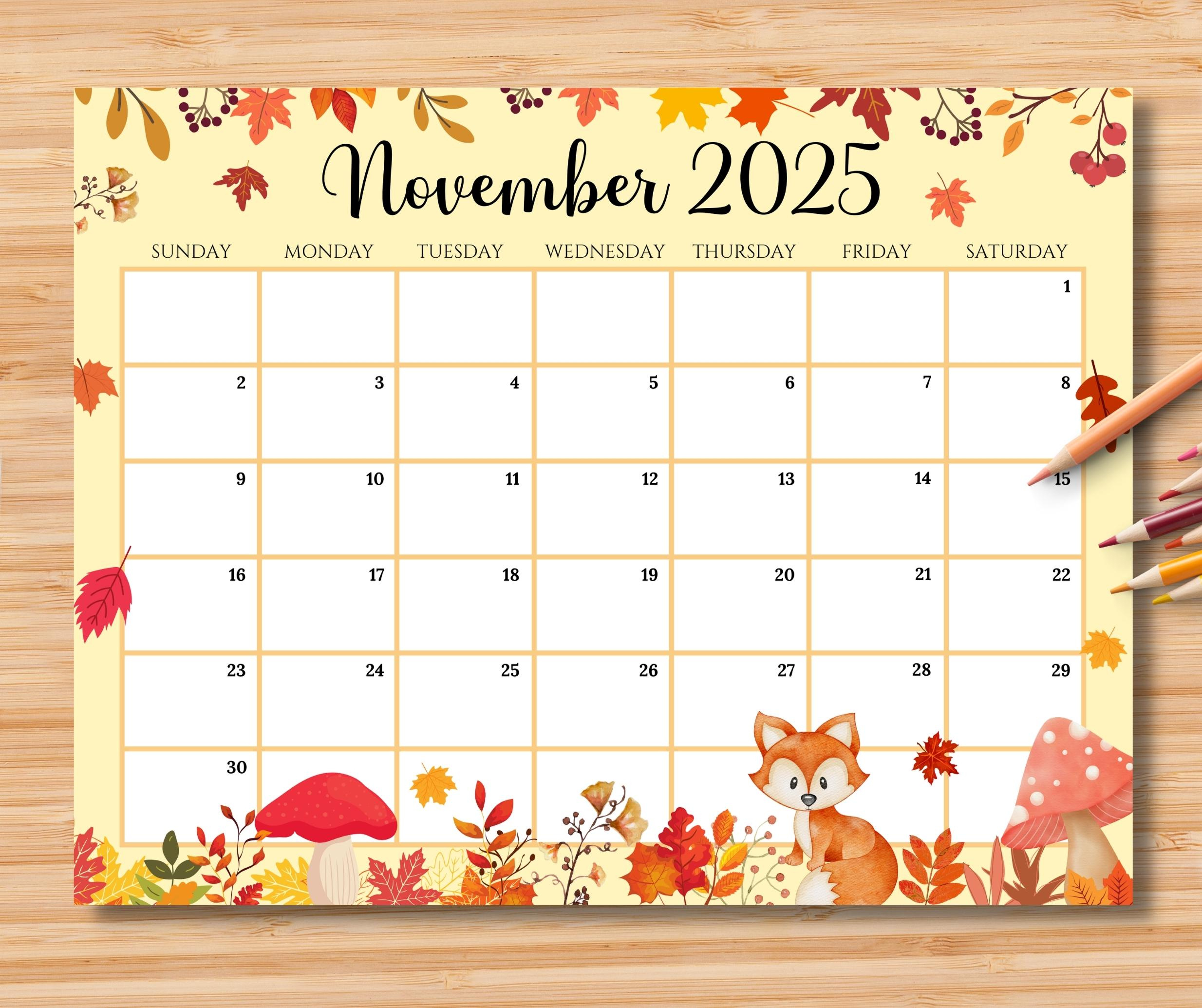Editable November 2025 Calendar, Beautiful Fall Autumn Printable with November Calendar 2025 Etsy