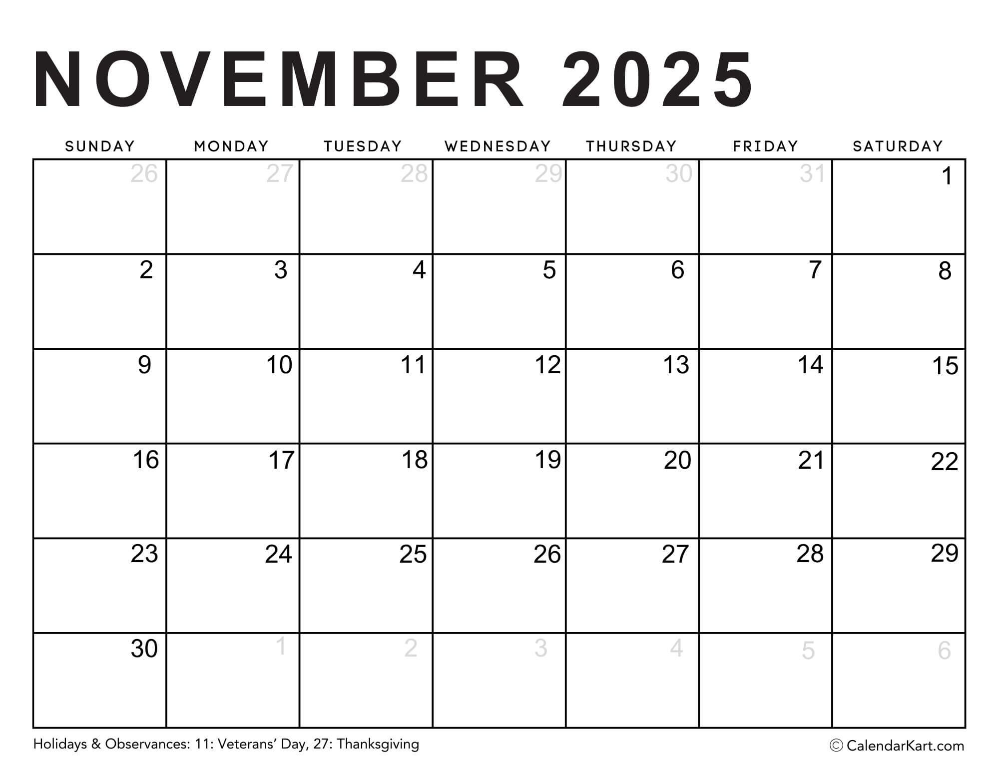 Editable Printable Calendars 2025 - Typeable Pdf - Calendarkart with November Calendar Editable 2025