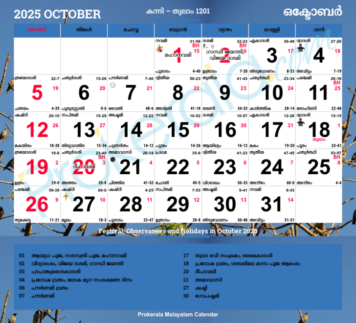 Malayalam Calendar 2025 November