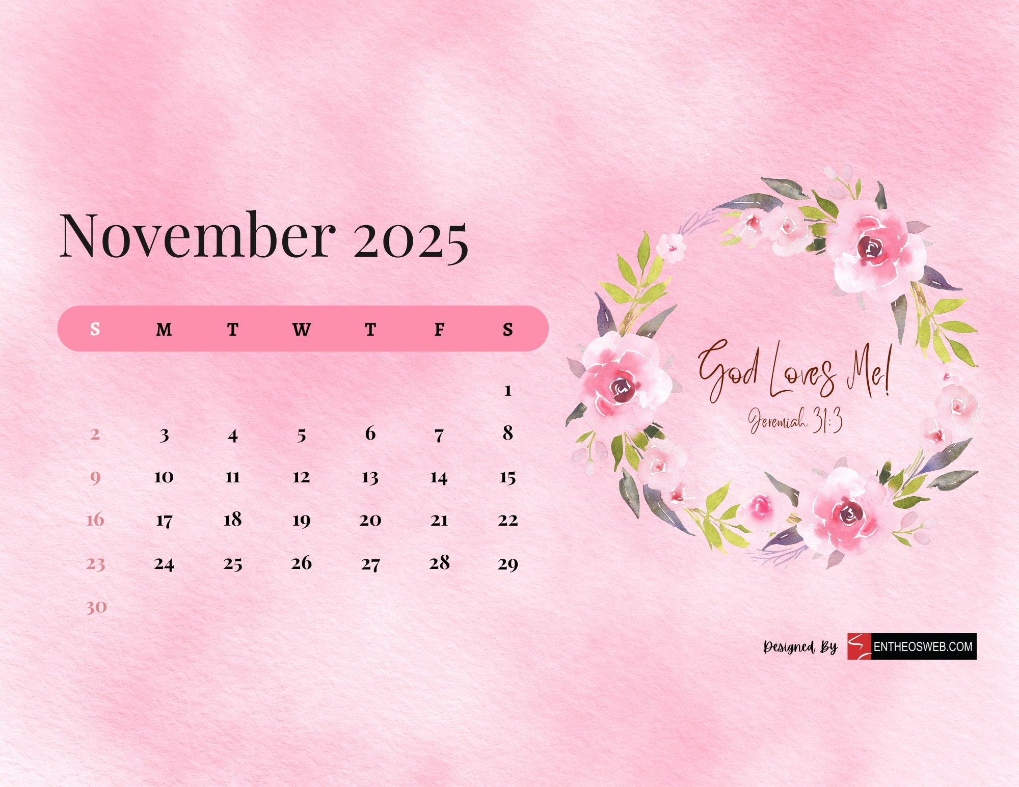 Free 2025 Christian Calendar Printable With Bible Verses | Entheosweb with Christian Calendar November 2025