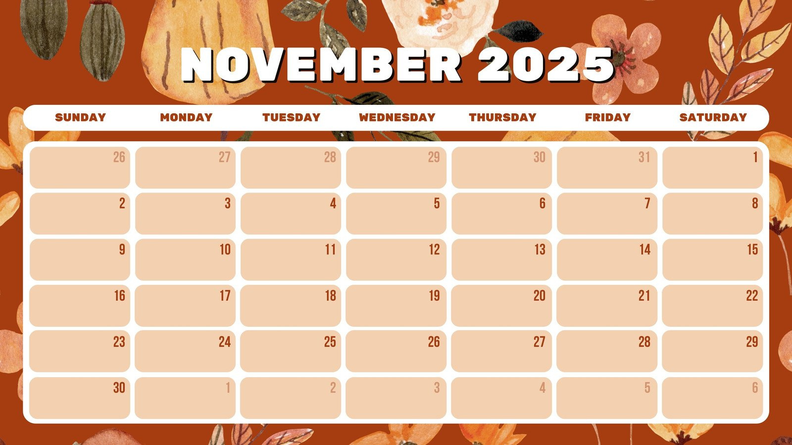 Free And Customizable November Templates in November 2025 Calendar Thanksgiving Theme