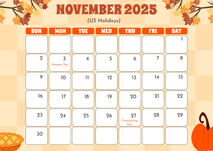 November 2025 Calendar with US Holidays