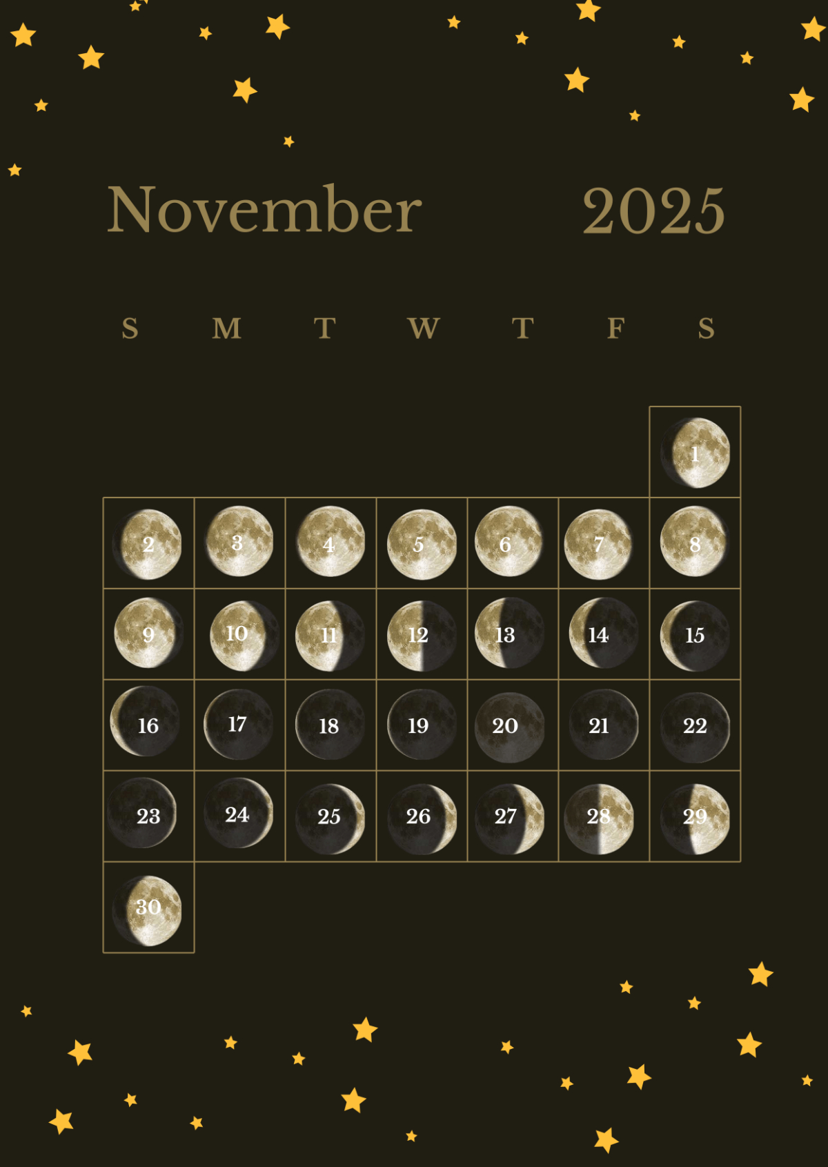 Free November 2025 Calendar With Lunar Phases Template To Edit Online inside Moon Phase Calendar 2025 November