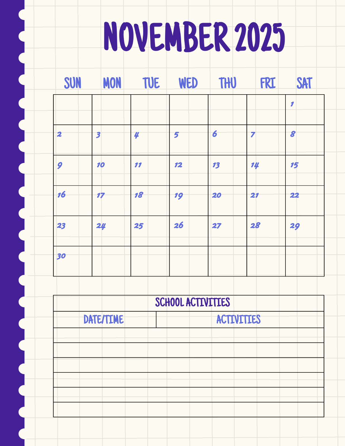 Free November 2025 School Calendar Template To Edit Online inside November 2025 School Calendar